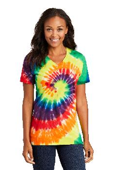 Port and Company Ladies Tie-Dye V-Neck Tee. LPC147V 100% Cotton T-Shirt